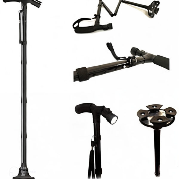 عصا مشي قابلة للطي والتعديل مع مصباح يدوي LED