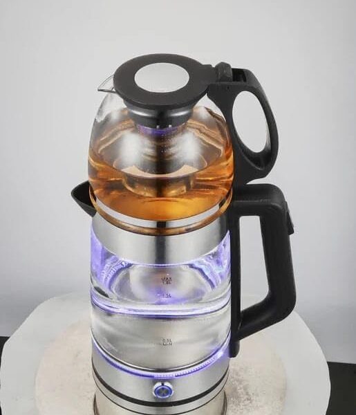 غلاية كهربائية 1 8 لتر مع وعاء شاي بالبخار 0 8 لتر