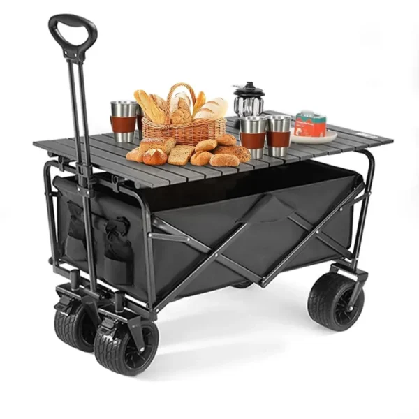 عربة الرحلات والتخييم مع لوح طاولة خشبي قابل للطي
