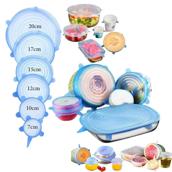 عرض قطعتين 6 قطع من أغطية السيليكون القابلة للتمدد وأغطية مرنة