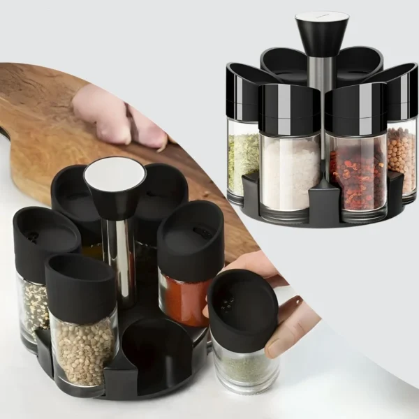 منظم البهارات الدوّار 360 درجة مع ست زجاجات