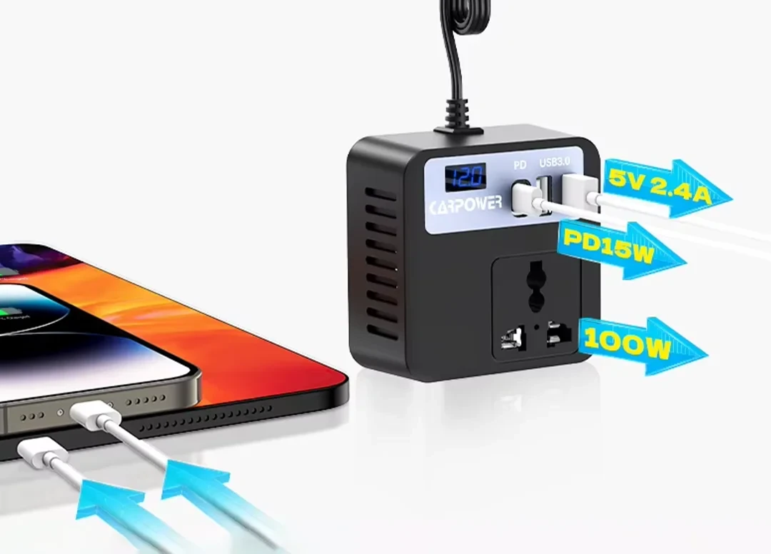 مشترك ومحول كهربائي للسيارة متعدد منافذ الشحن - الصورة 4