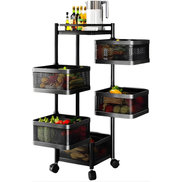 حامل الفاكهة والخضروات 5 طبقات بعجلات