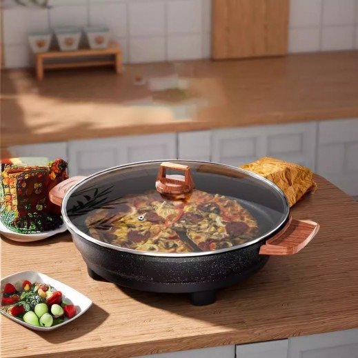 مقلاة كهربائية متعددة الاستخدامات بغطاء زجاجي