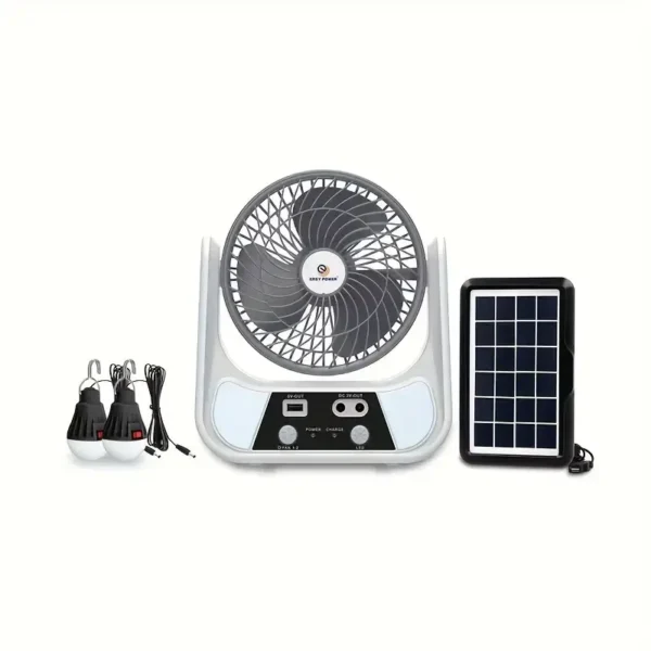 مروحة مكتبية تعمل بالطاقة الشمسية مع مكبر صوت مدمج وإضاءة LED